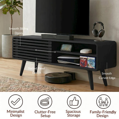 Wilson Slat Low TV Stand - 45.5"W x 14"D x 17.5"H - Black