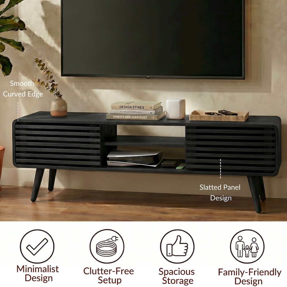 Wilson Slat Low TV Stand - 58"W x 14"D x 17.5"H - Black