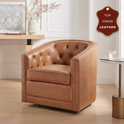 Walsh Top Grain Leather Swivel Accent Arm Chair