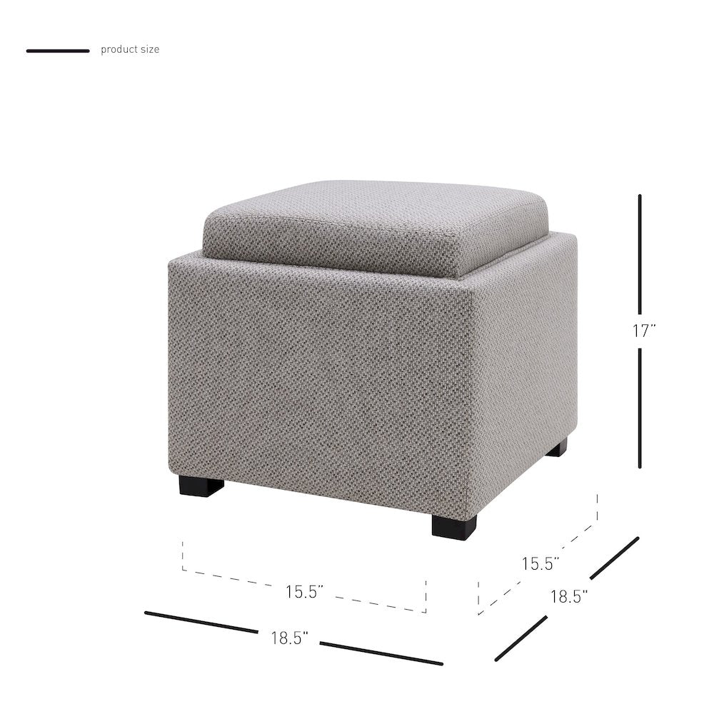 Cameron Fabric Square Storage Ottoman w/ tray
