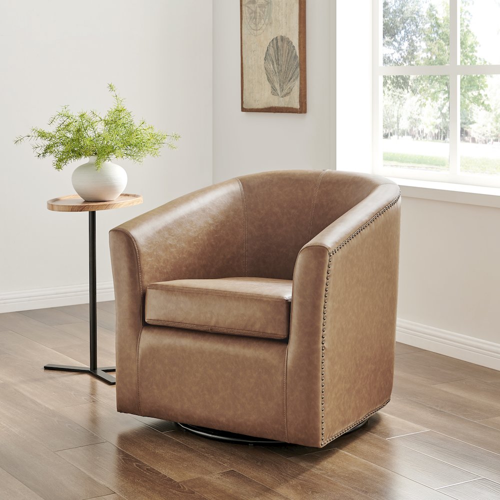 Ernest Faux Leather Swivel Accent Arm Chair