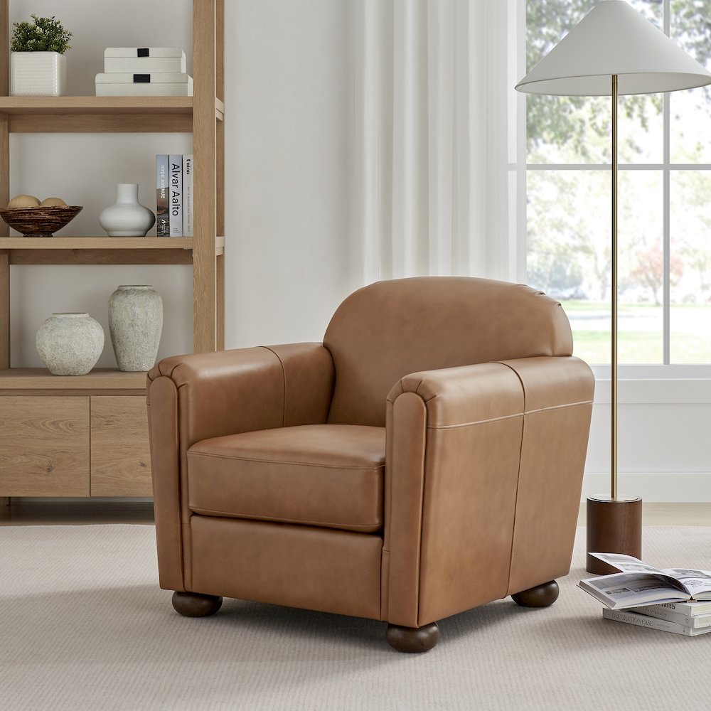 Grandora Accent Chair - Garrett Caramel Top Grain Leather