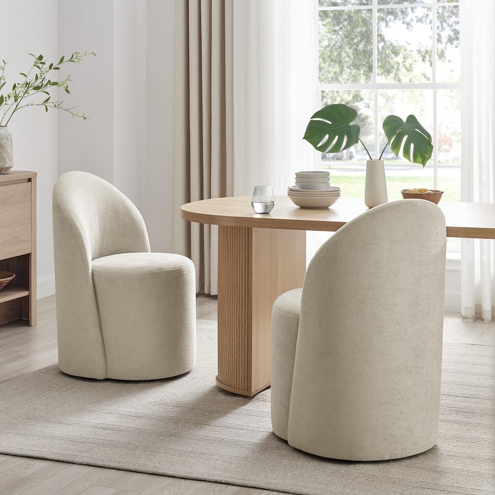 Cabrina Dining Side Chair w/ Casters - Millburry Beige Chenille