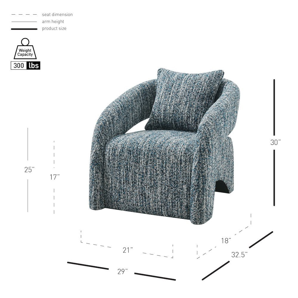 Lunessa Accent Arm Chair - Dappled Blue Boucle