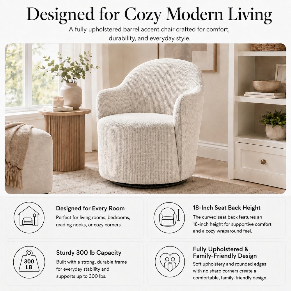 Zia Swivel Accent Chair - Mila Ivory