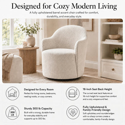 Zia Swivel Accent Chair - Mila Ivory