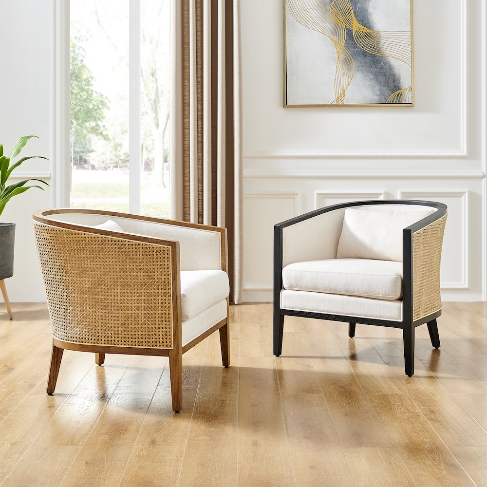 Tillman Linen Accent Arm Chair w/ Rattan