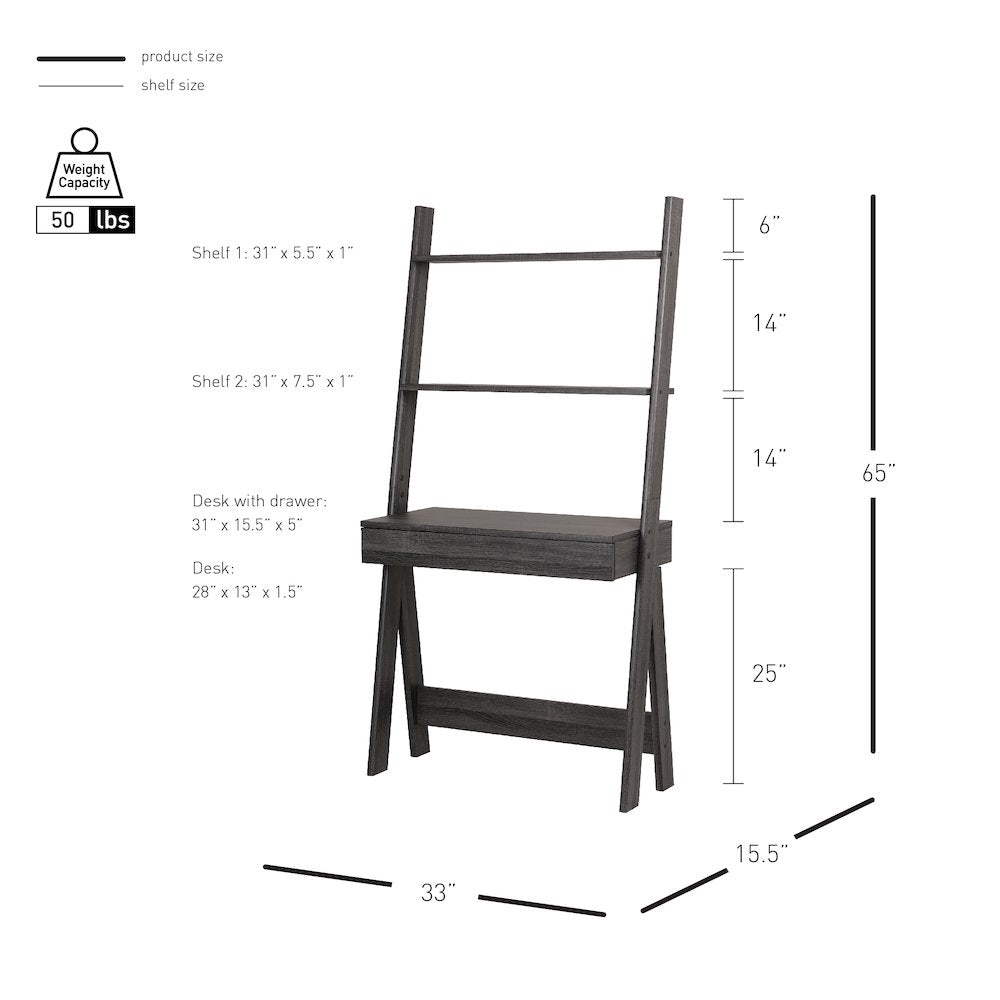 Reeve Stair Desk - 33"W x 15.5"D x 65"H - Charred Black