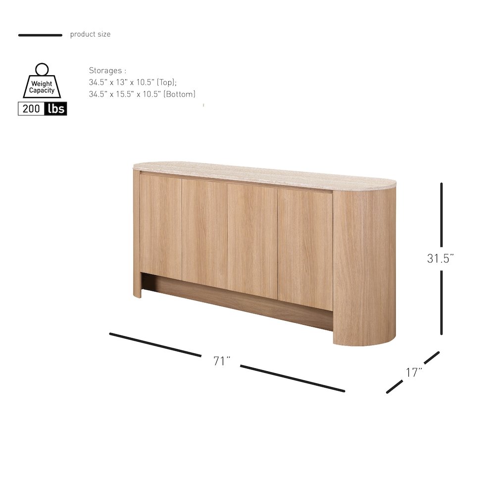 Baron 4-Door Sideboard - Travertine & Euro Oak