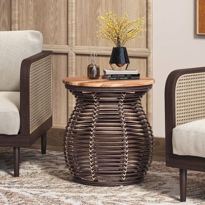 Quito Rattan Side/ End Table w/ Wood Top
