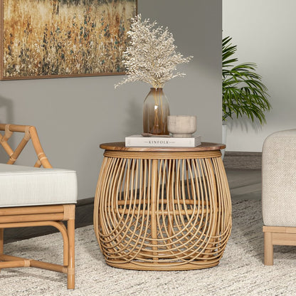 Arlo Rattan Side/ End Table w/ Wood Top