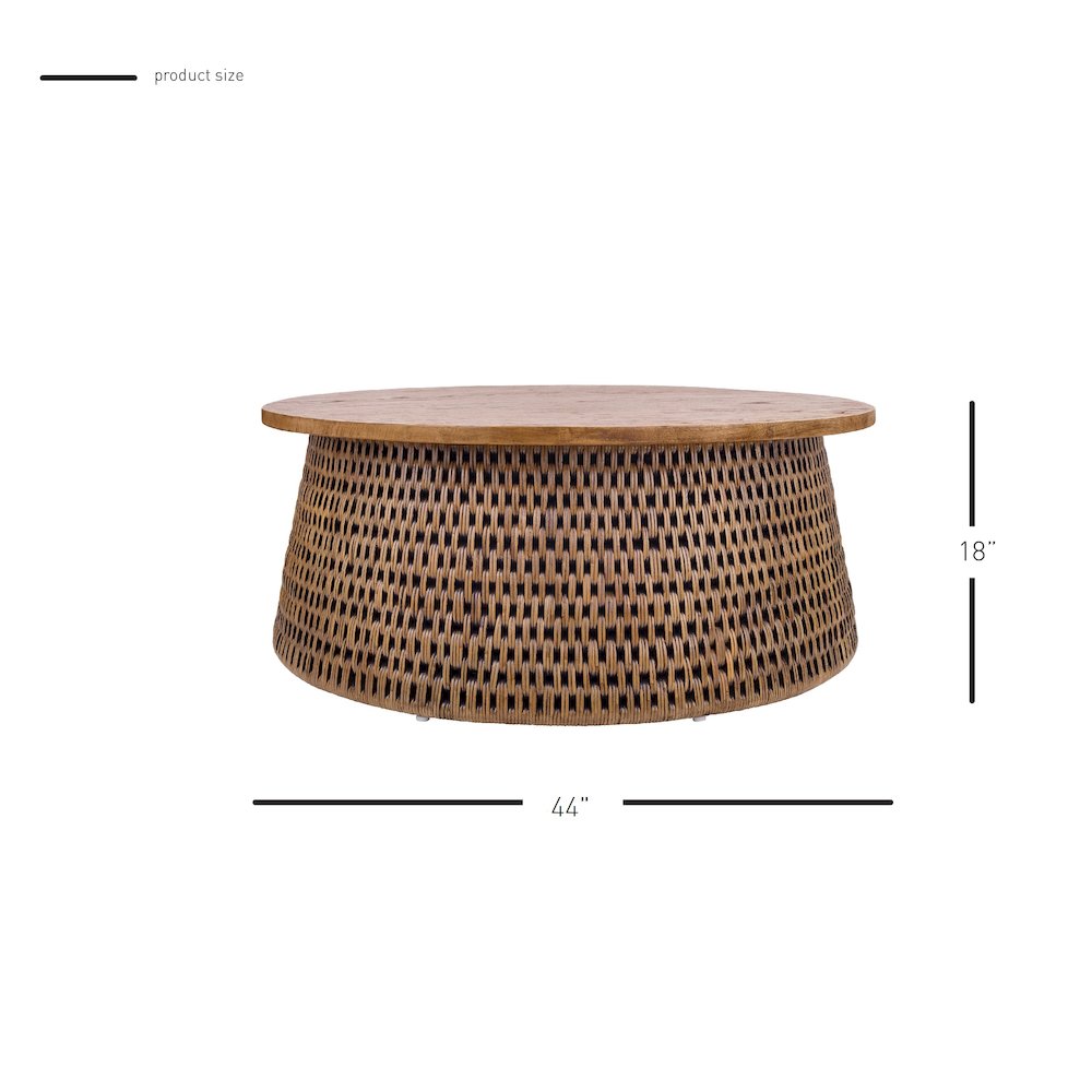 Kamari Rattan Coffee Table w/ Wood Top