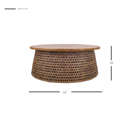 Kamari Rattan Coffee Table w/ Wood Top