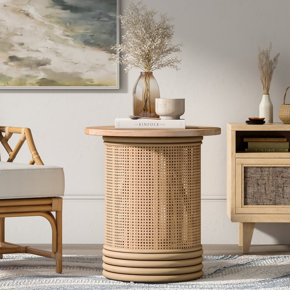 Brisa Rattan Side/End Table w/ Wood Top
