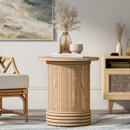 Brisa Rattan Side/End Table w/ Wood Top