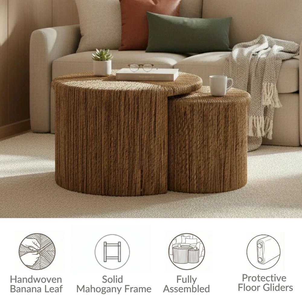 Kanza Abaca Round Nesting Coffee Table - Natural - Set of 2