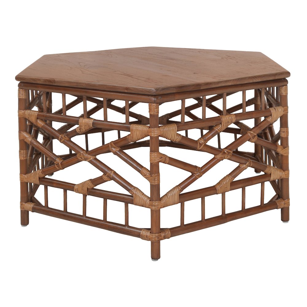 Kano Coffee Table - Cane Brown Rattan Base - Wood Top