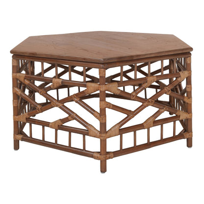 Kano Coffee Table - Cane Brown Rattan Base - Wood Top