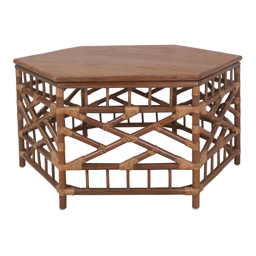 Kano Coffee Table - Cane Brown Rattan Base - Wood Top