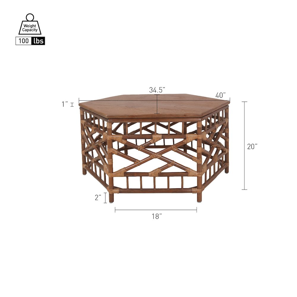 Kano Coffee Table - Cane Brown Rattan Base - Wood Top