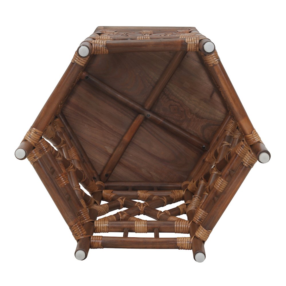 Kano Accent Table - Cane Brown Rattan Base - Wood Top