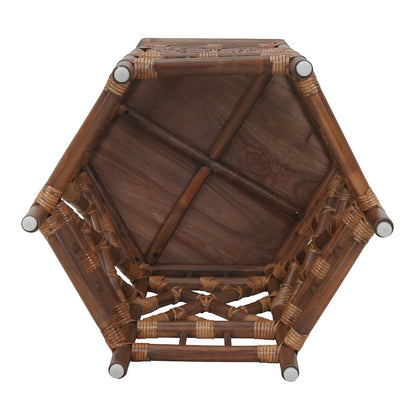 Kano Accent Table - Cane Brown Rattan Base - Wood Top