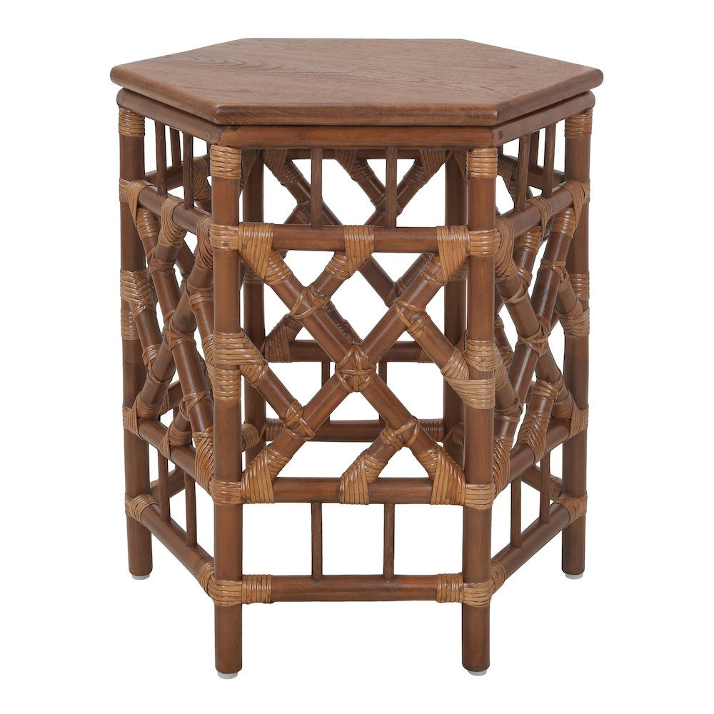 Kano Accent Table - Cane Brown Rattan Base - Wood Top