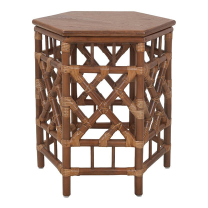 Kano Accent Table - Cane Brown Rattan Base - Wood Top