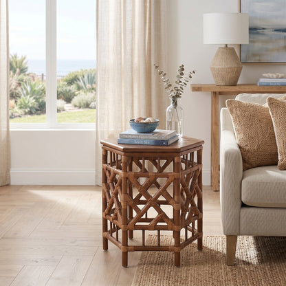 Kano Accent Table - Cane Brown Rattan Base - Wood Top