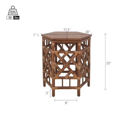 Kano Accent Table - Cane Brown Rattan Base - Wood Top