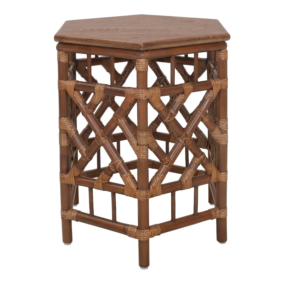 Kano Accent Table - Cane Brown Rattan Base - Wood Top