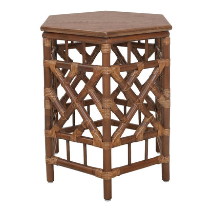 Kano Accent Table - Cane Brown Rattan Base - Wood Top