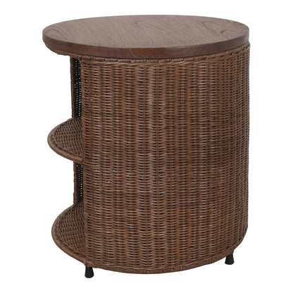 Zayn Accent Table - Cane Brown Rattan Base - Wood Top
