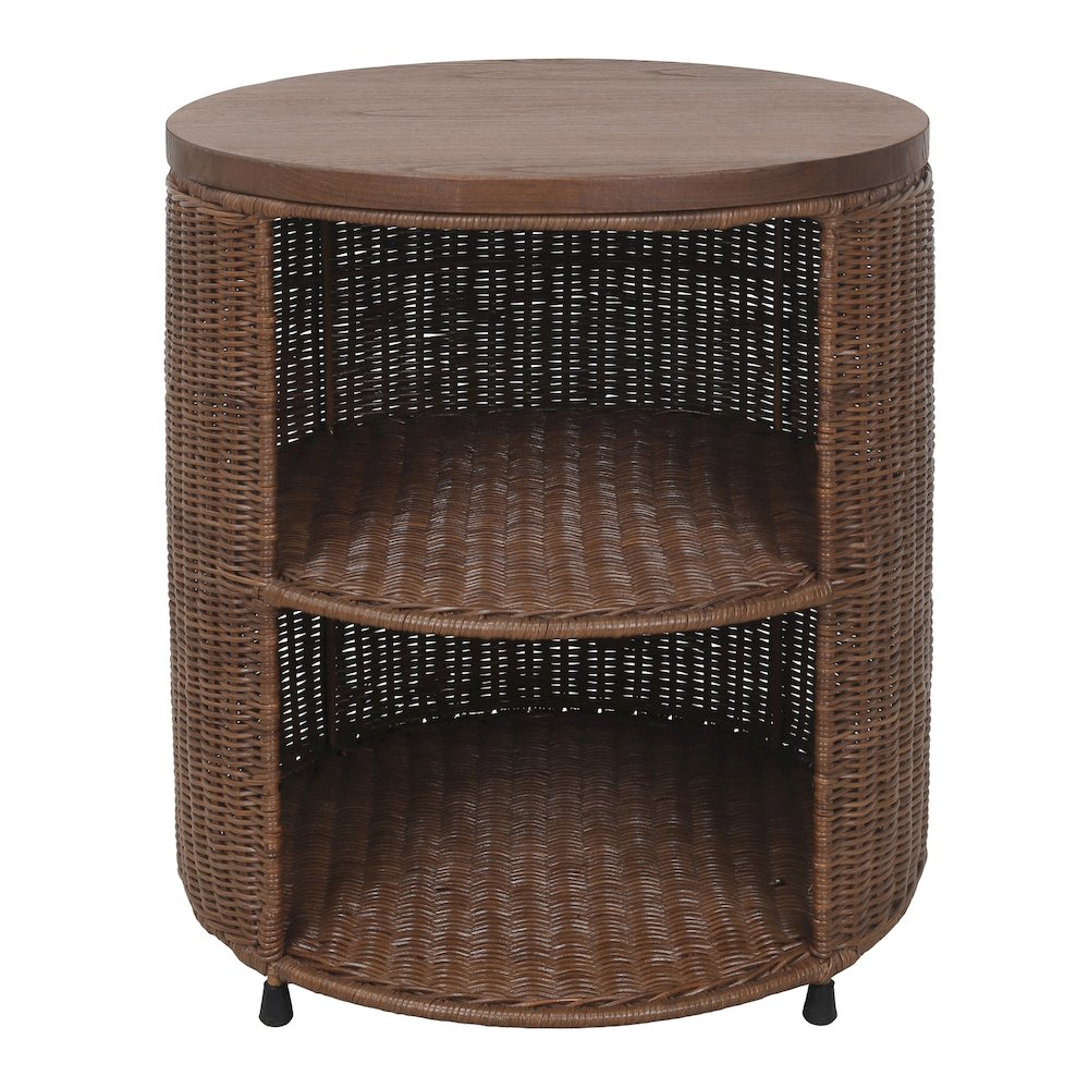Zayn Accent Table - Cane Brown Rattan Base - Wood Top