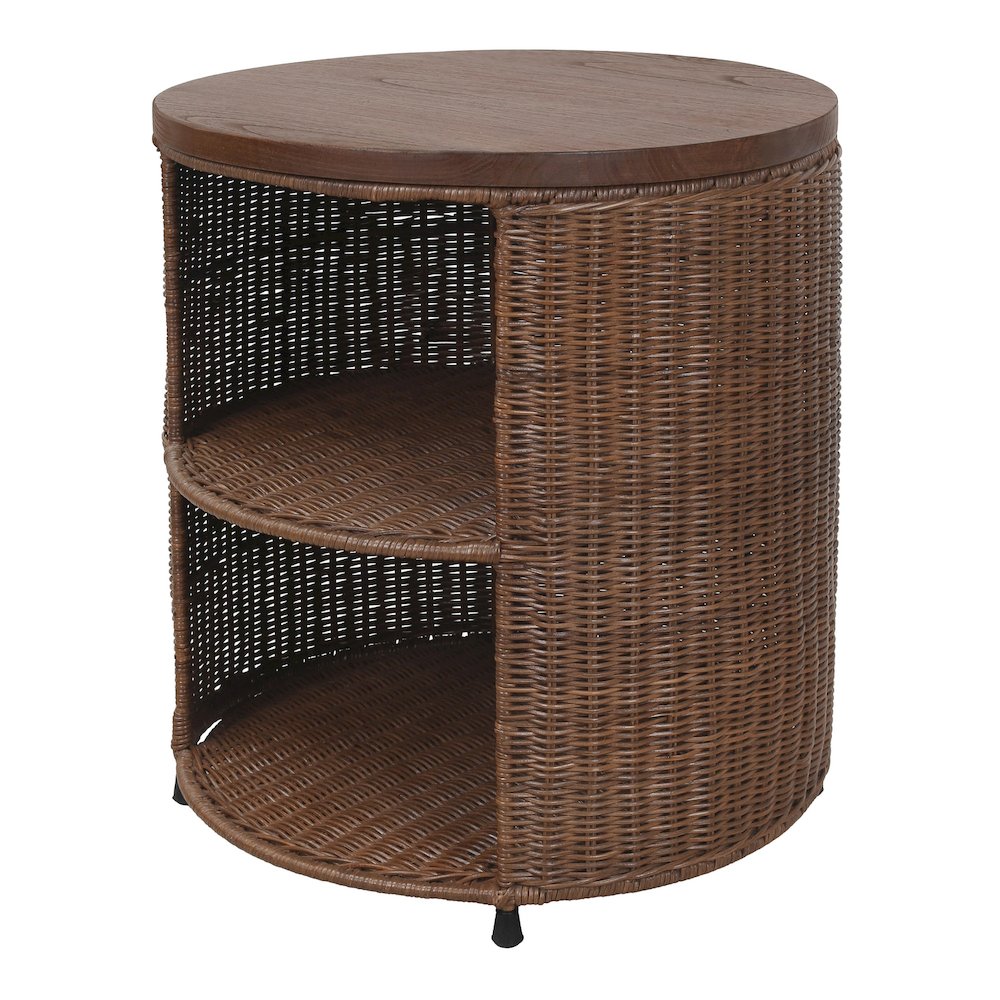 Zayn Accent Table - Cane Brown Rattan Base - Wood Top