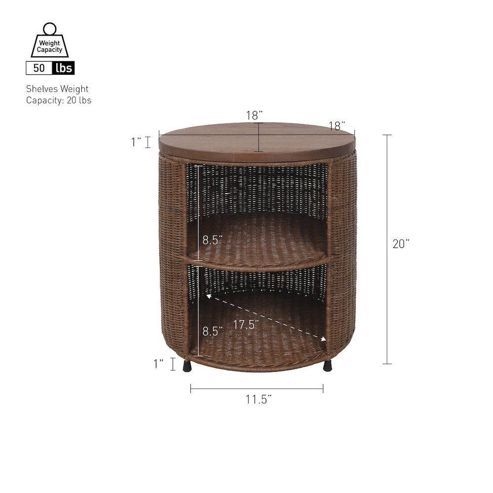 Zayn Accent Table - Cane Brown Rattan Base - Wood Top