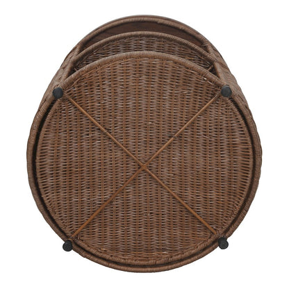 Zayn Accent Table - Cane Brown Rattan Base - Wood Top