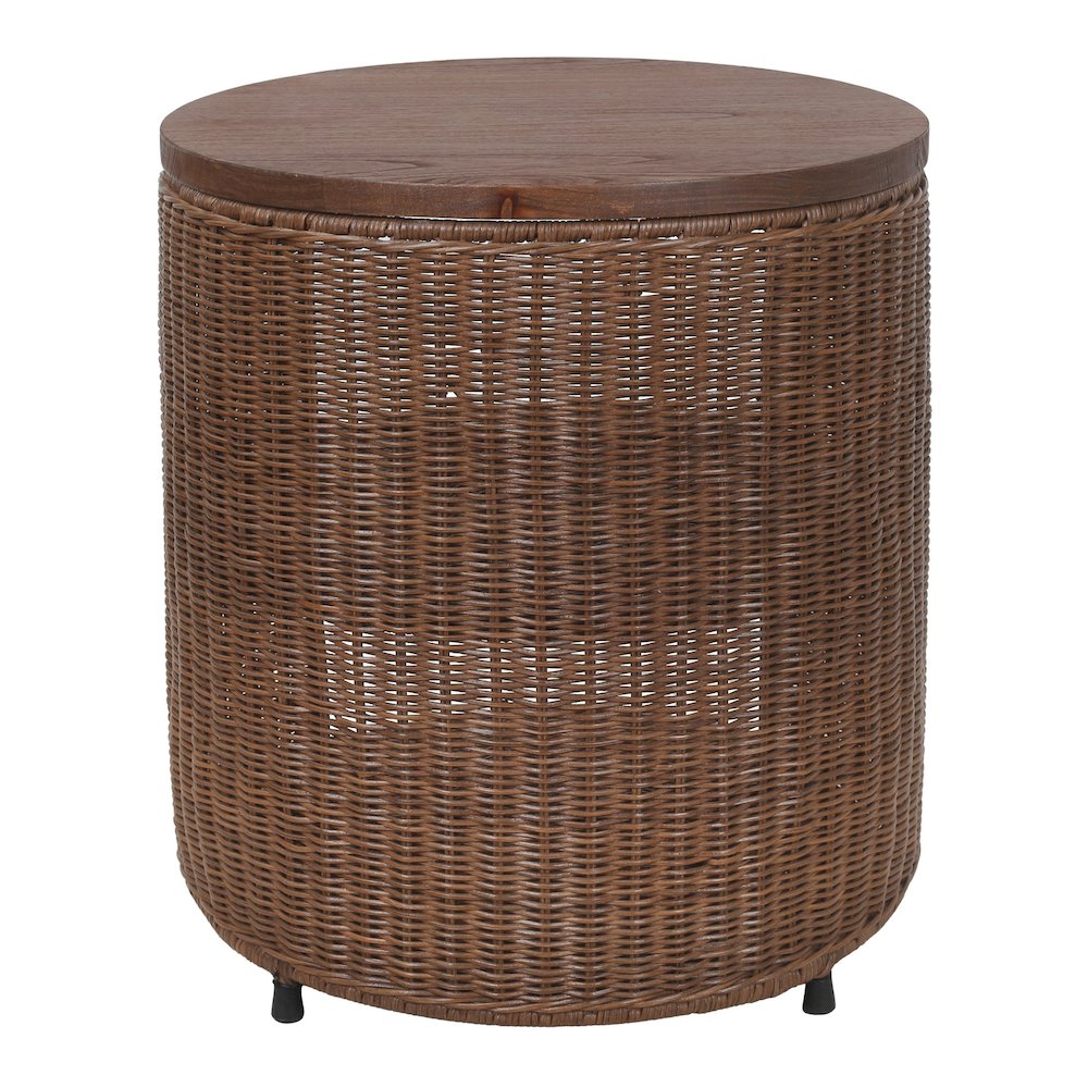 Zayn Accent Table - Cane Brown Rattan Base - Wood Top