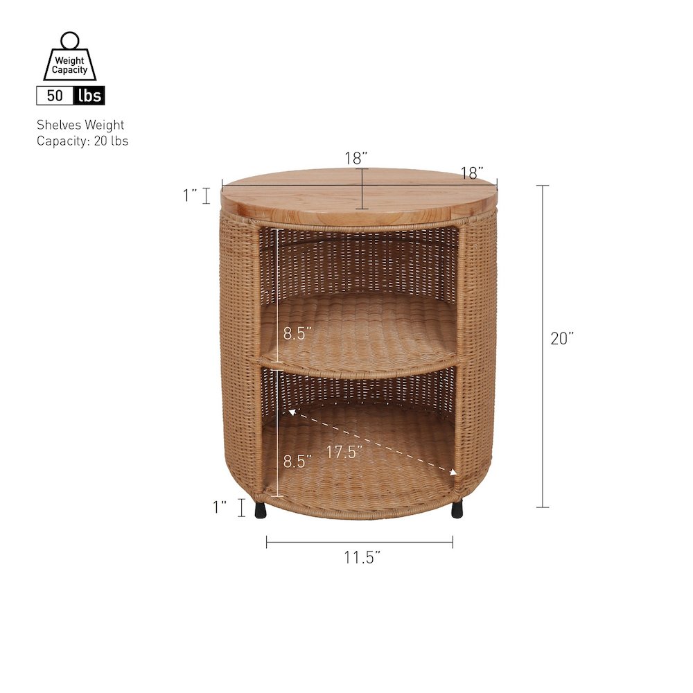 Zayn Accent Table - Honey Rattan Base - Wood Top