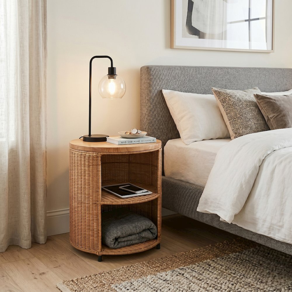 Zayn Accent Table - Honey Rattan Base - Wood Top
