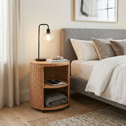 Zayn Accent Table - Honey Rattan Base - Wood Top