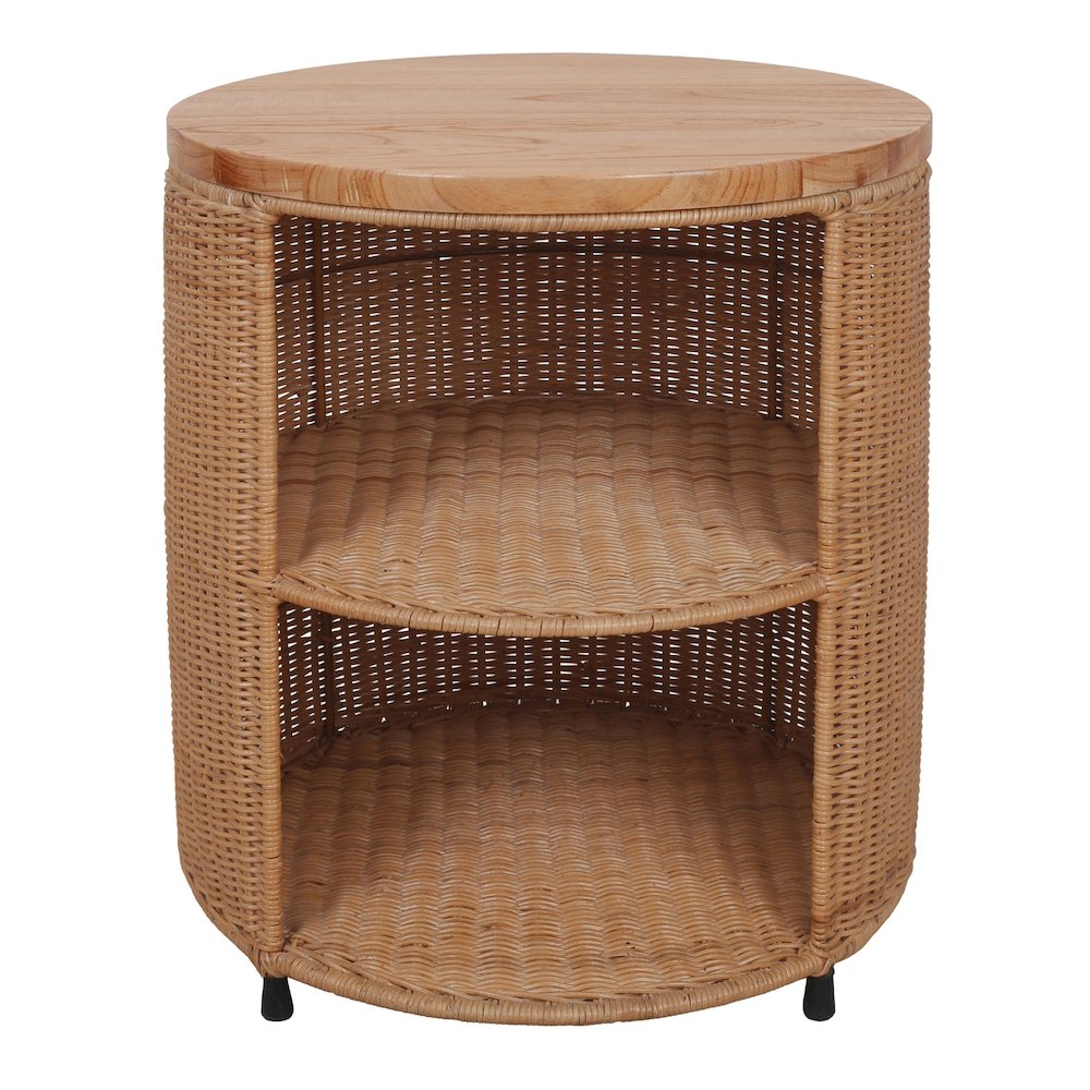 Zayn Accent Table - Honey Rattan Base - Wood Top