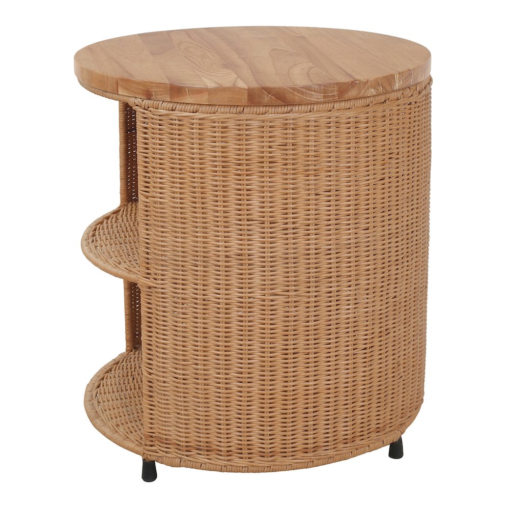 Zayn Accent Table - Honey Rattan Base - Wood Top