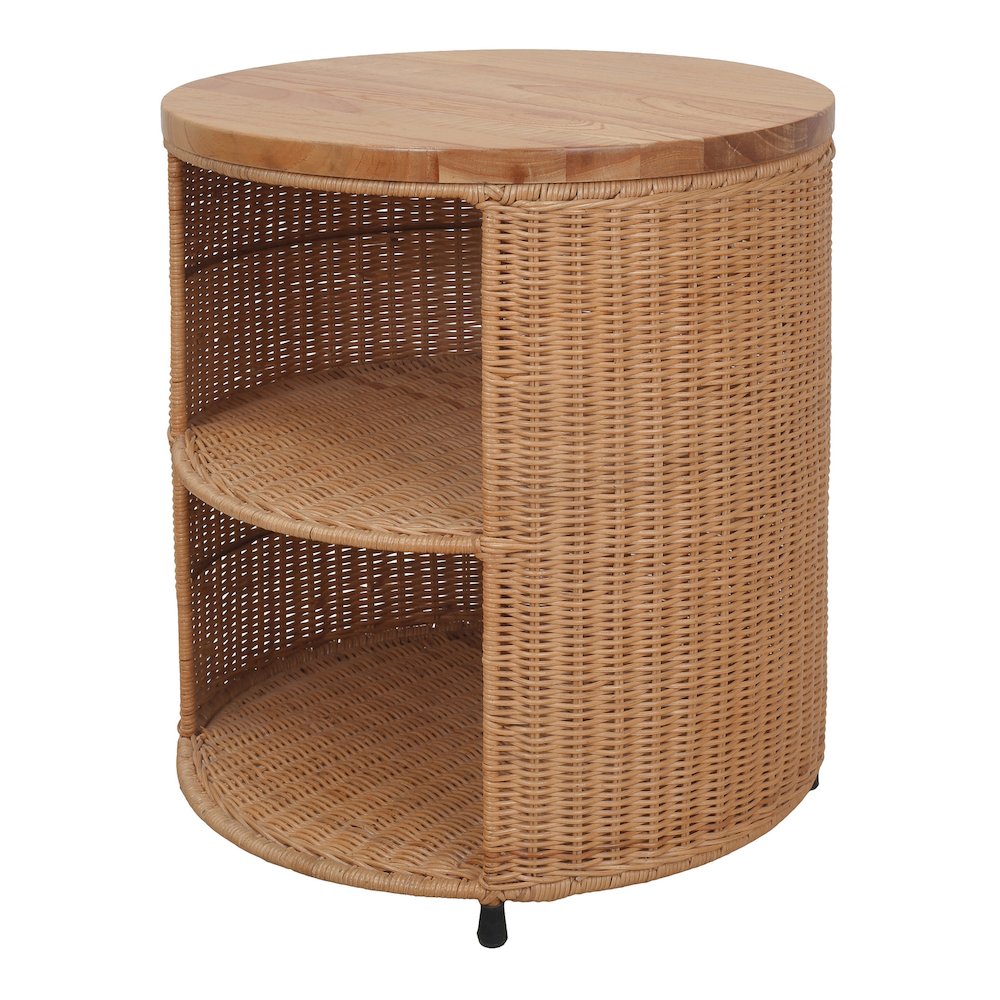 Zayn Accent Table - Honey Rattan Base - Wood Top