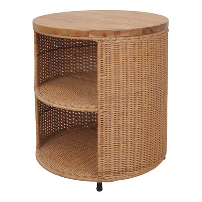 Zayn Accent Table - Honey Rattan Base - Wood Top