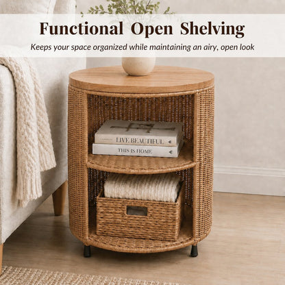 Zayn Accent Table - Honey Rattan Base - Wood Top