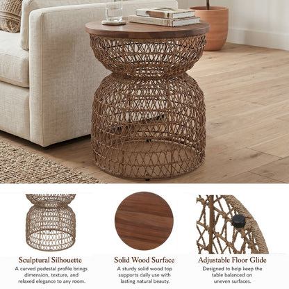 Looma Accent Table - Natural Base - Brown Wood Top