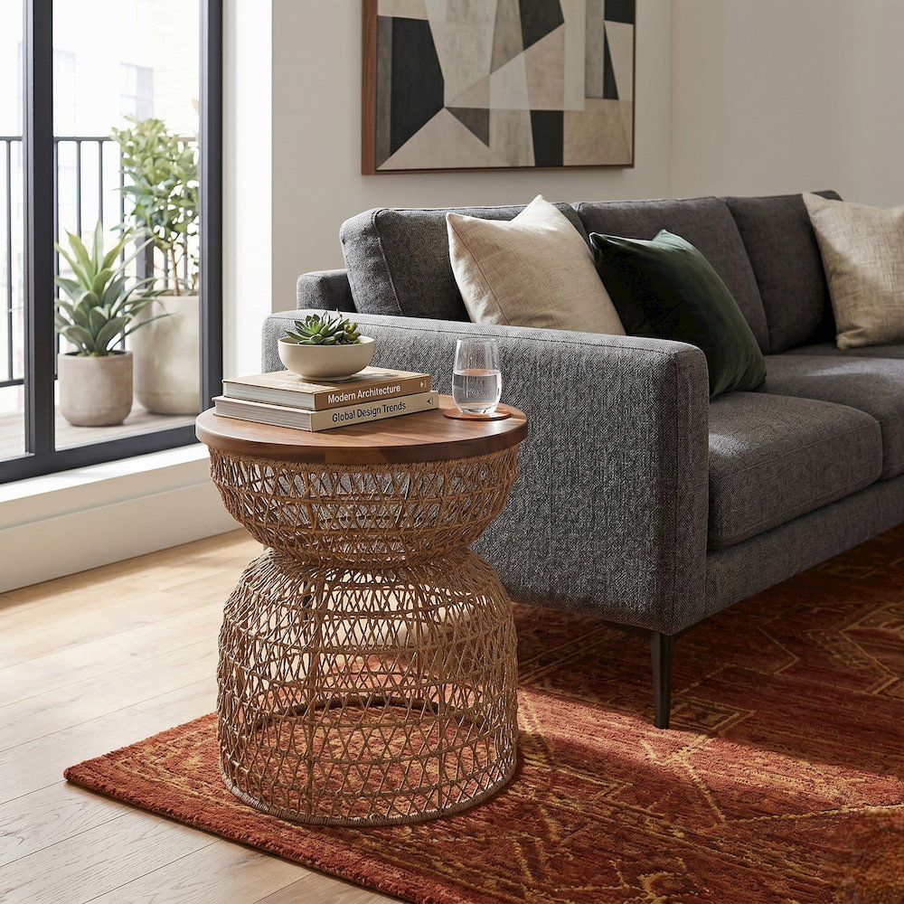 Looma Accent Table - Natural Base - Brown Wood Top