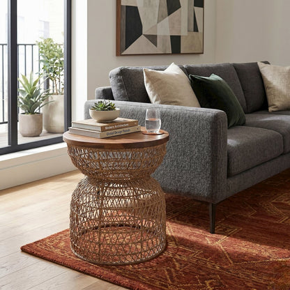 Looma Accent Table - Natural Base - Brown Wood Top