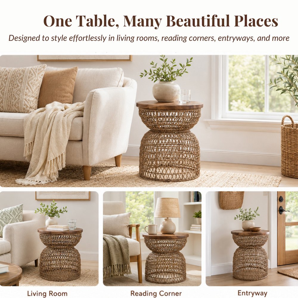 Looma Accent Table - Natural Base - Brown Wood Top